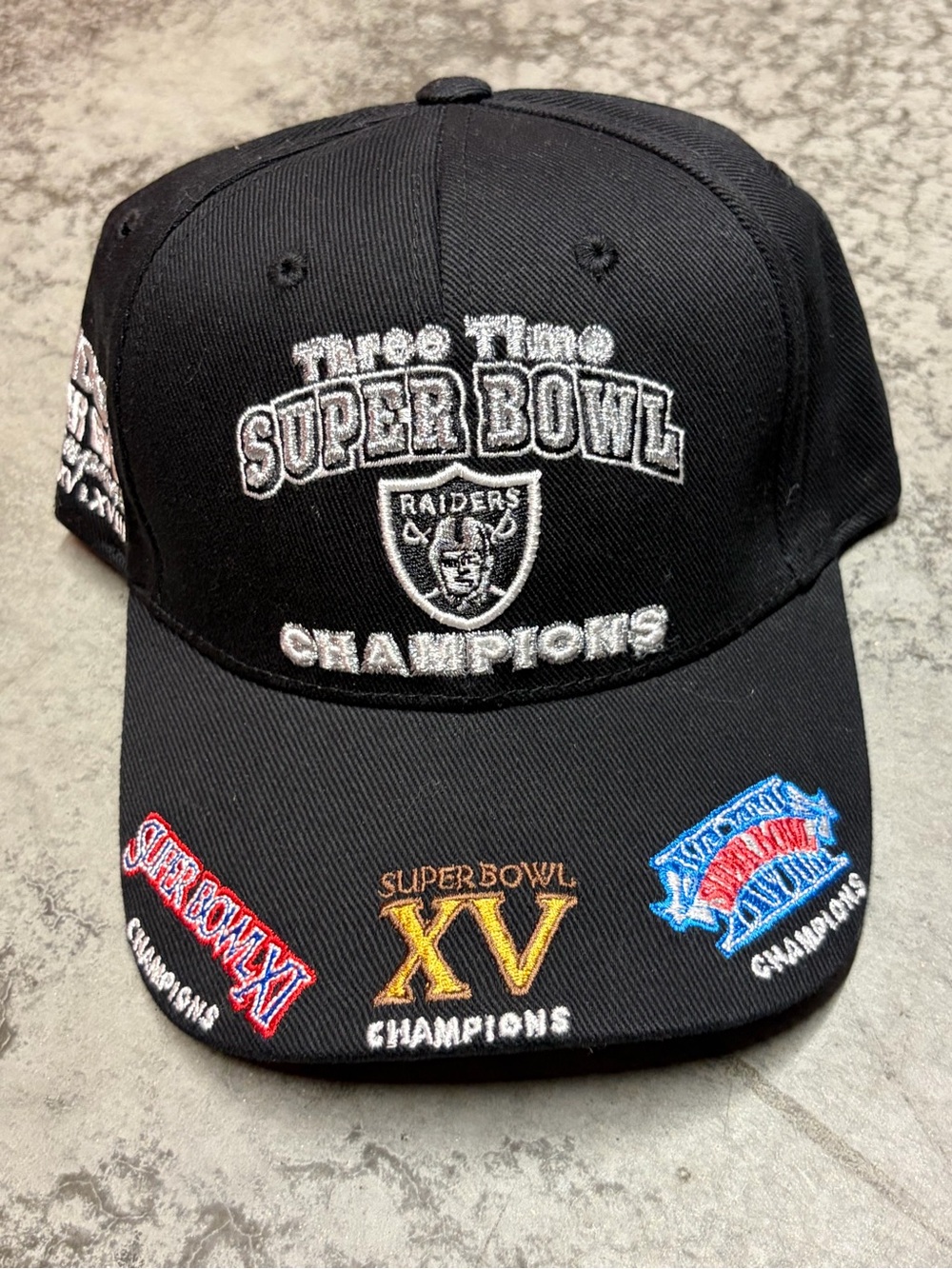 Vintage Raiders 3x Super Bowl Champions Patches Strap Back Hat Ne